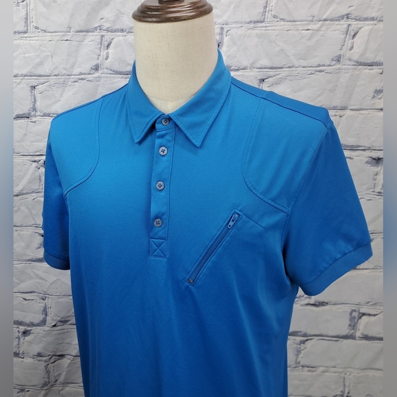 J. Lindeberg Mens Golf Polo Shirt Fieldsensor Fabric Asymmetrical Zip Blue Large - Picture 1 of 16